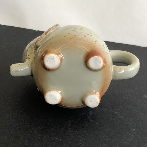 Pottery Elephant Mug With Tea Bag Holder Neutral Gray Brown Speckled Animal - Picture 3 of 9